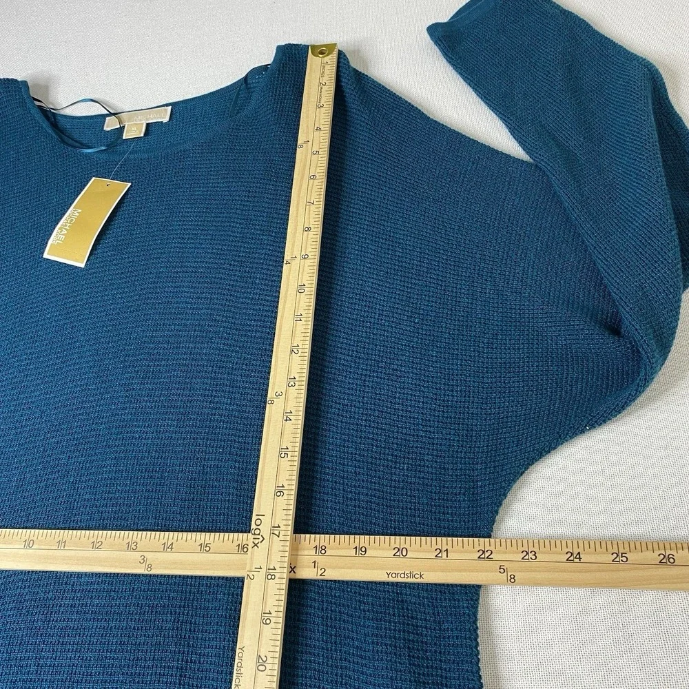 Michael Kors XL Luxe Teal Knit Tunic‎ Sweater Top Button Accents Dolman Sleeve